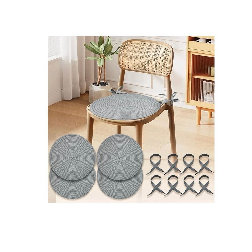 Set of 4 Cotton Rope Seat Pads with Ties,  15” round
